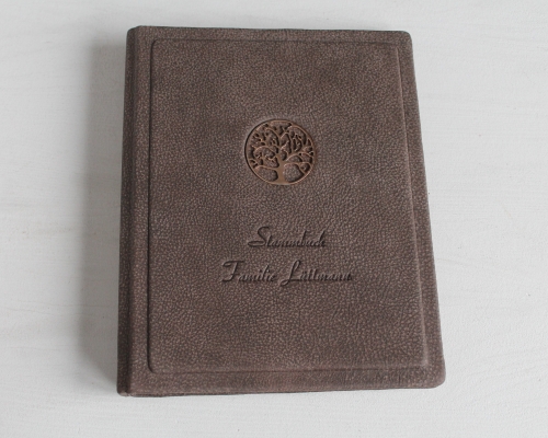 Preview: Stammbuch "ROSEGOLDENE LEBENSBAUM" aus braunem Büffelleder DIN A5